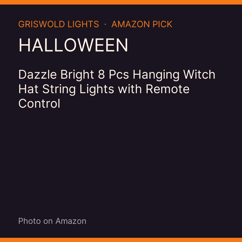 Dazzle Bright 8 Pcs Hanging Witch Hat String Lights with Remote Control